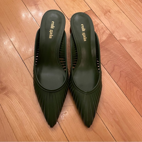 Cult Gaia - Alia Forest Green Leather Pointed Toe Mules with Ball Heels - Picture 3 of 8